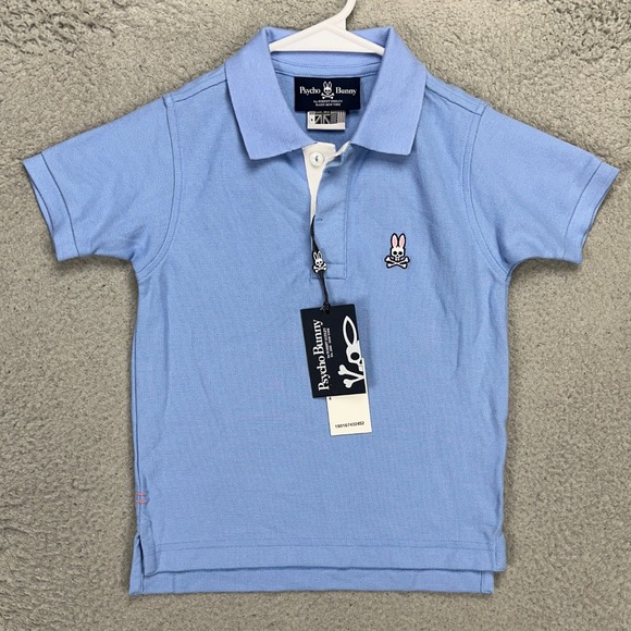 Psycho Bunny Boys Porthill Polo Shirt 2XS‎ Blue Rugby 100% Pima Cotton Youth NEW - Picture 3 of 10
